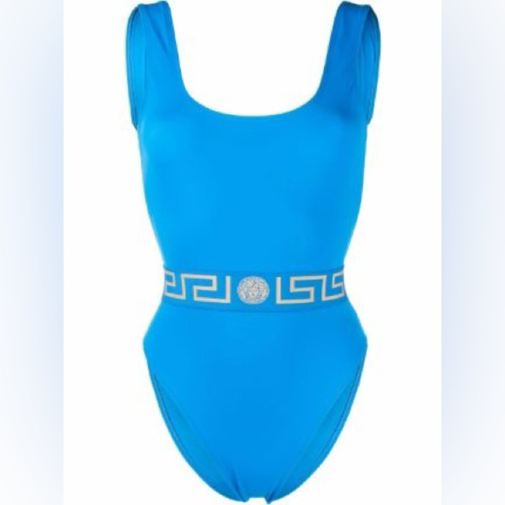 Versace Greca-waistband sleeveless swimsuit